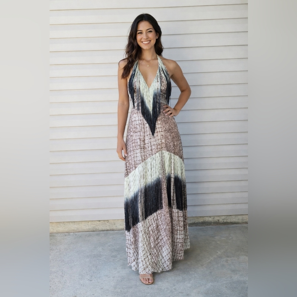Boston proper snake print fringe maxi dress